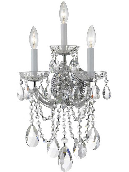 Maria Theresa Clear Crystal 3 Light Wall Mount in Polished Chrome.